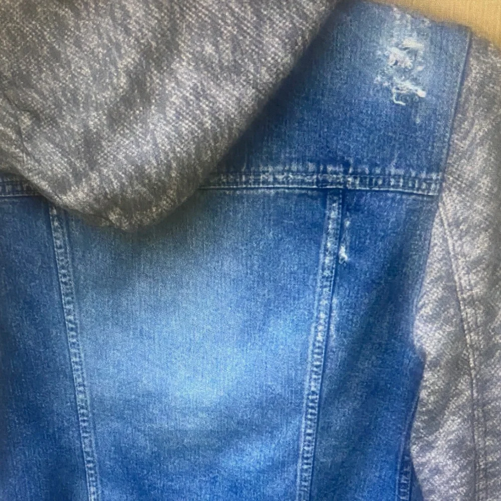 Free People Denim Jacket with Gray Knit Sleeves - Picture 6 of 7